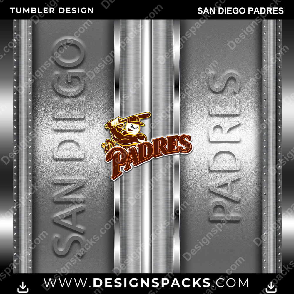 Baseball Metallic San Diego Padres Tumbler Digital Wrap Design
