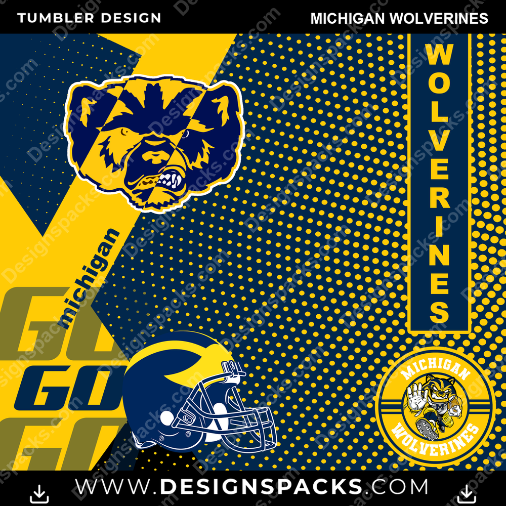 College Sport GO Michigan Wolverines NCAA College Sport Tumbler Digital Wrap Design Download