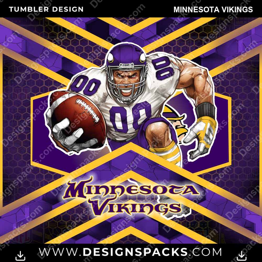 Football Honeycomb Minnesota Vikings NFL Football Tumbler Digital Wrap Design Download