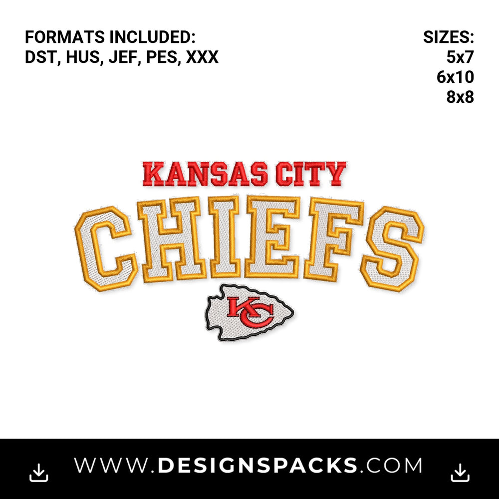 Kansas City Chiefs Varsity Applique Embroidery Design - Instant digital download pattern at Designspacks.com