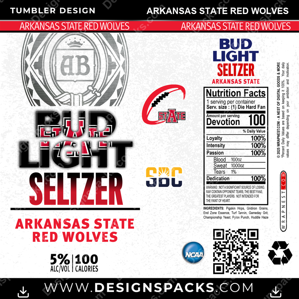 College Sport Bud Light Seltzer Arkansas State Red Wolves NCAA College Sport Tumbler Digital Wrap Design Download