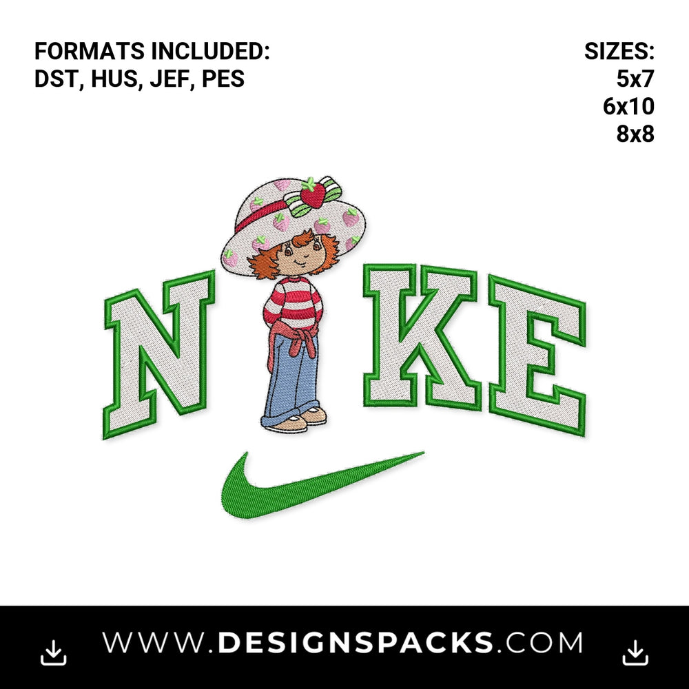 Strawberry Shortcake Nike Swoosh Logo Embroidery Design - Instant digital download pattern at Designspacks.com