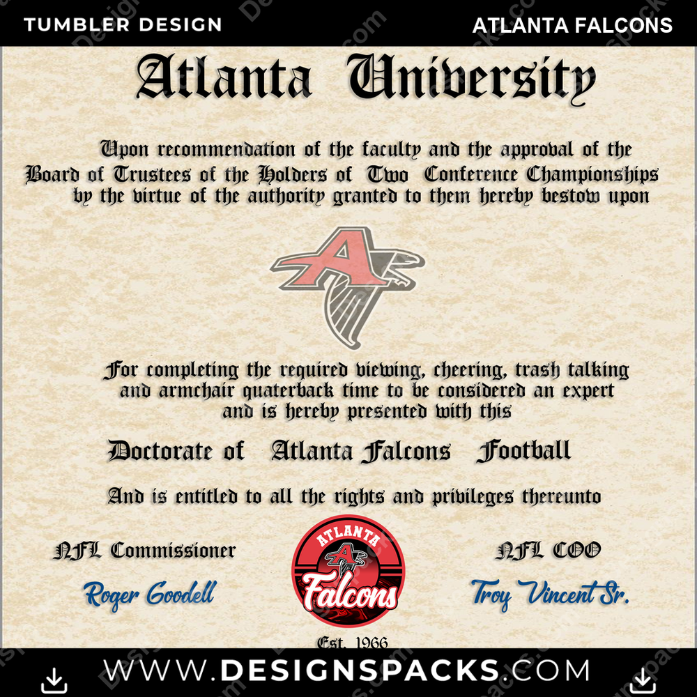 Football Diploma Atlanta Falcons Tumbler Digital Wrap Design