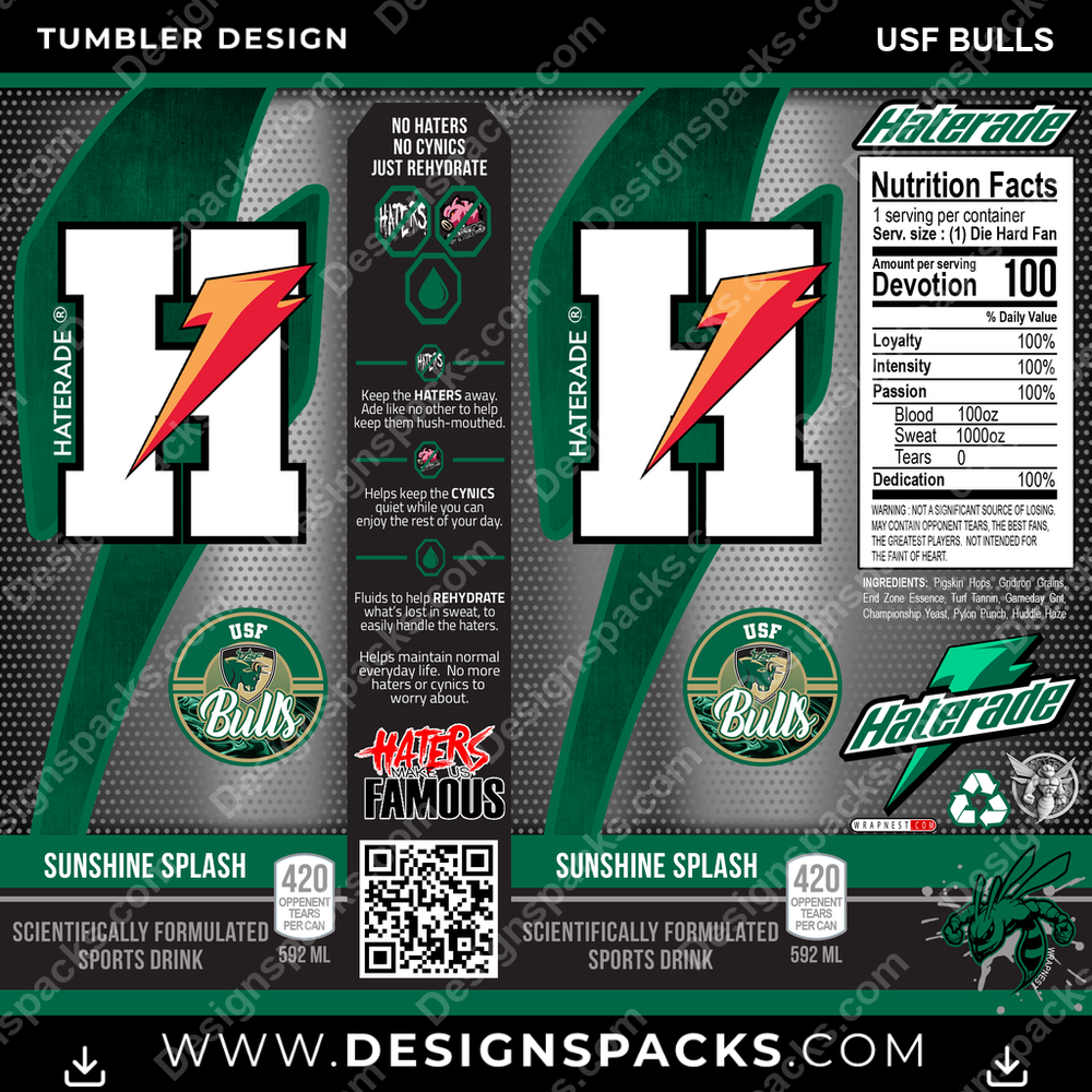 College Sport Haterade USF Bulls NCAA College Sport Tumbler Digital Wrap Design Download