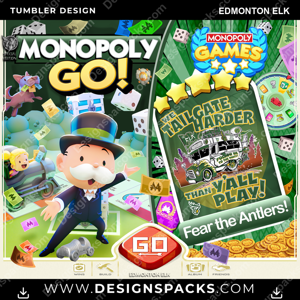Canada Football Monopoly Go! Edmonton Elk CFL Canada Tumbler Digital Wrap Design Download