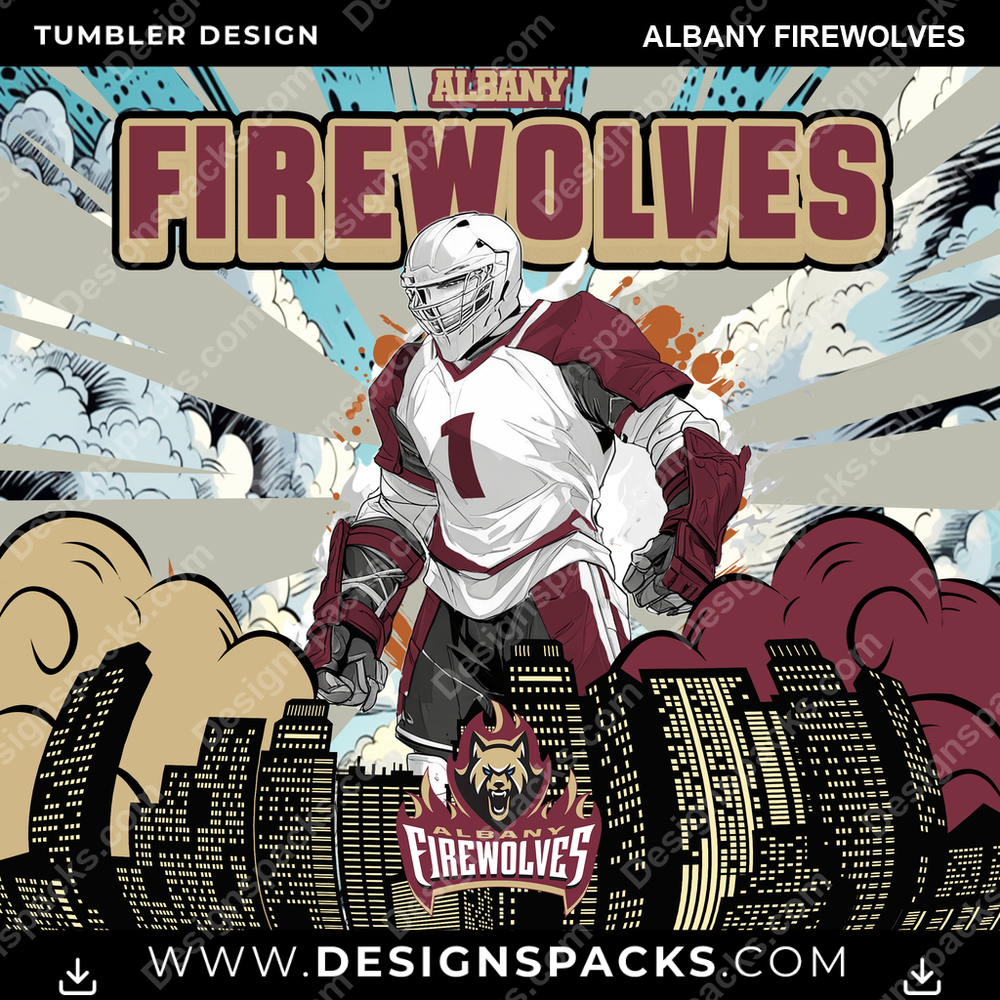 Lacrosse Comic Cover Albany FireWolves Tumbler Digital Wrap Design