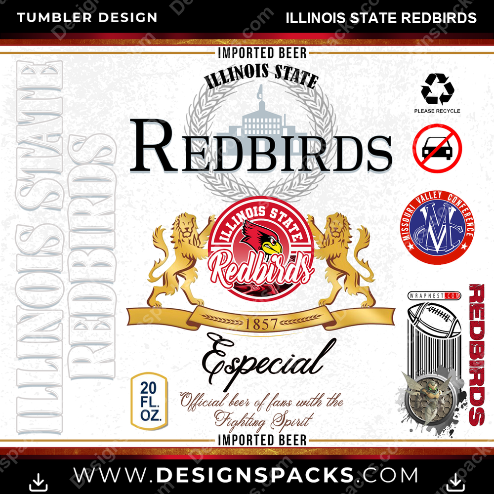 College Sport Modelo Illinois State Redbirds Tumbler Digital Wrap Design