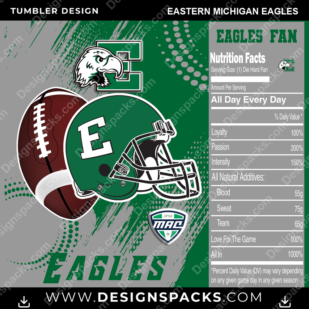 College Sport Team Fan CFB Eastern Michigan Eagles NCAA College Sport Tumbler Digital Wrap Design Download
