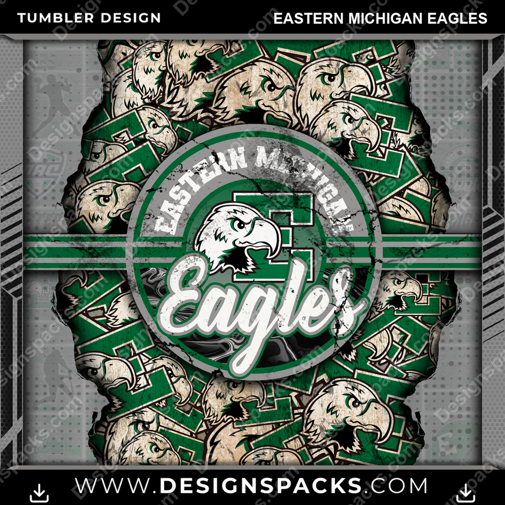College Sport Ripped Eastern Michigan Eagles Tumbler Digital Wrap Design