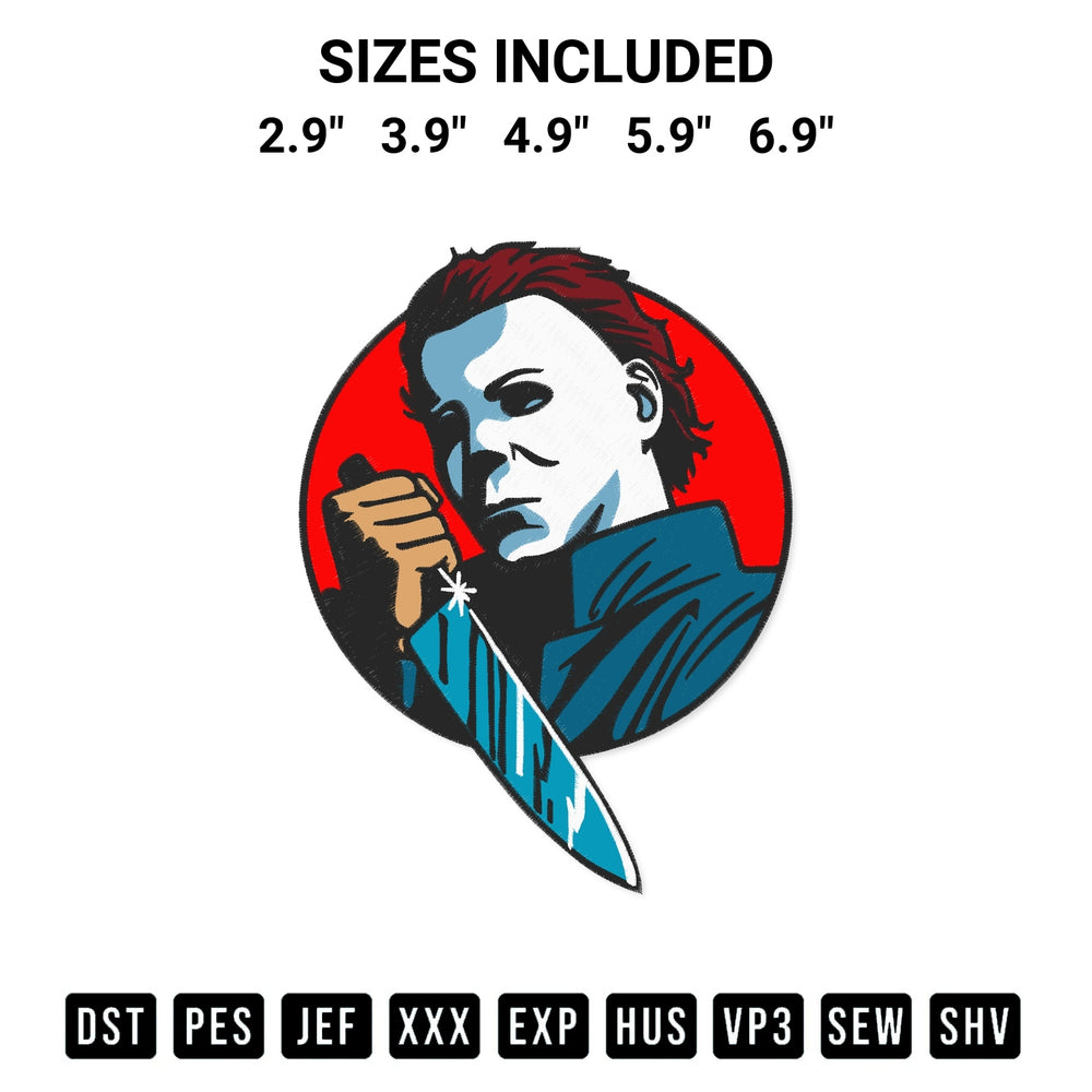 Discover the perfect addition to your crafting collection: Michael Myers Embroidery Design embroidery file. Instantly available at Designspacks.com. Available sizes: 2.9", 3.9", 4.9", 5.9", 6.9".