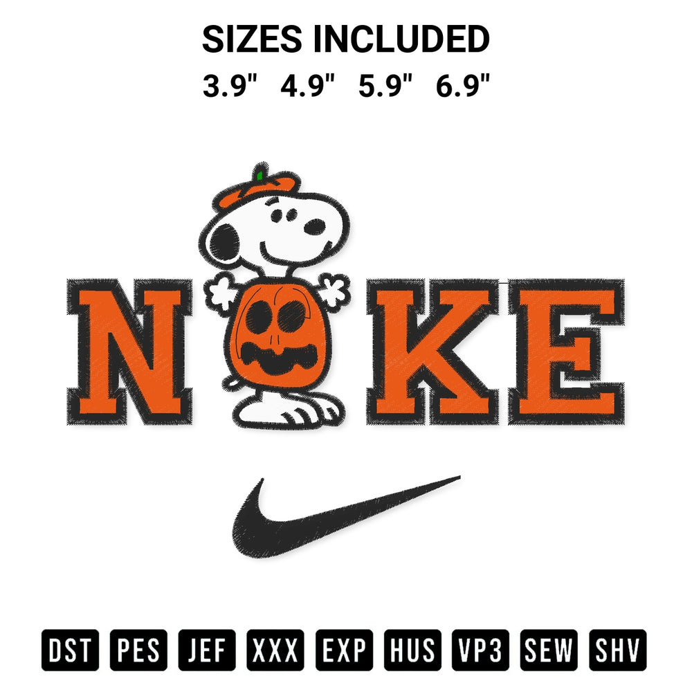 Elevate your next project with our Nike Snoopy Pumpkin Embroidery Design embroidery file. Shop high-quality digital patterns instantly at Designspacks.com. Available sizes: 3.9", 4.9", 5.9", 6.9".