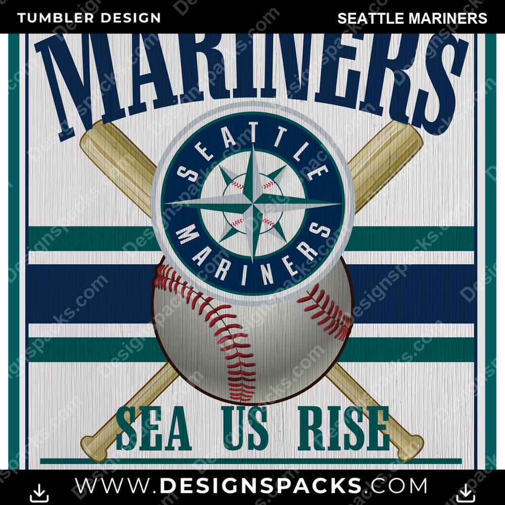 Baseball Vintage Wood Logo Seattle Mariners Tumbler Digital Wrap Design