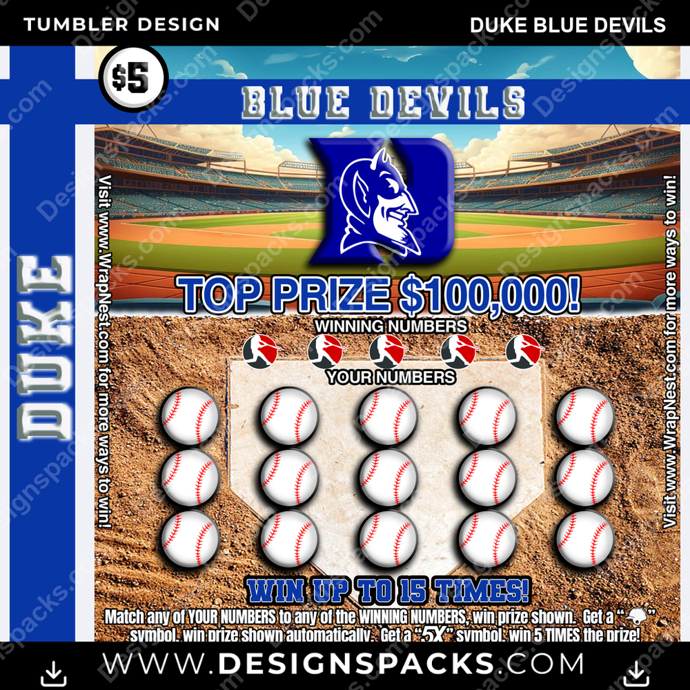 College Sport Lottery Ticket (BASEBALL) Duke Blue Devils Tumbler Digital Wrap Design