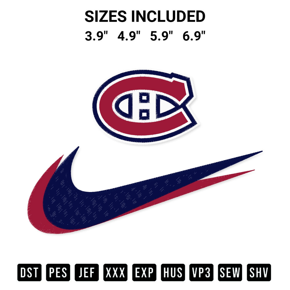 Discover the perfect addition to your crafting collection: Montreal Canadiens Swoosh Embroidery Design embroidery file. Instantly available at Designspacks.com. Available sizes: 3.9", 4.9", 5.9", 6.9".