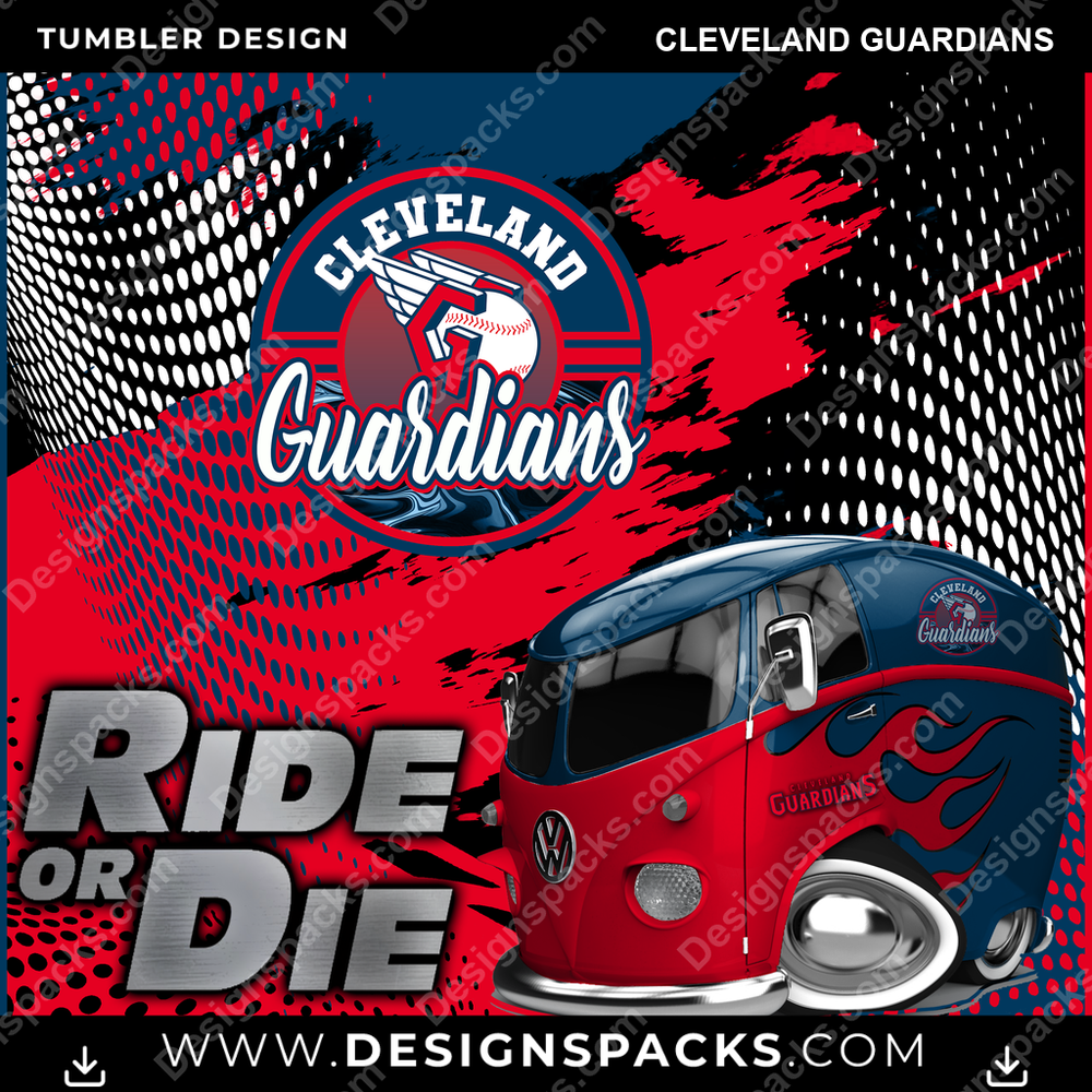 Baseball Ride or Die Cleveland Guardians MLB Baseball Tumbler Digital Wrap Design Download