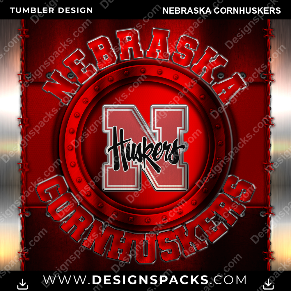 College Sport Metal Nebraska Cornhuskers Tumbler Digital Wrap Design