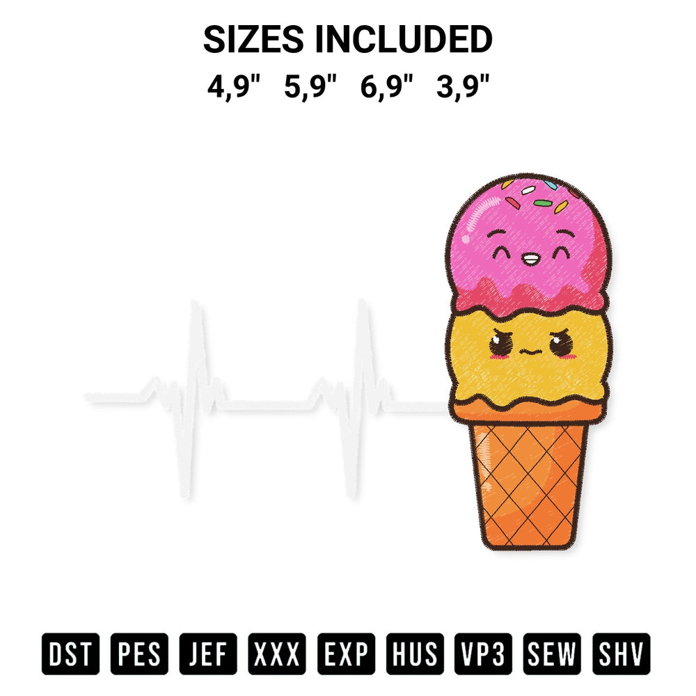 Elevate your next project with our Ice Cream Cone Heartbeat Cute Kids Gift Ice Cream Candy Logo Embroidery Design embroidery file. Shop high-quality digital patterns instantly at Designspacks.com. Available sizes: 4,9", 5,9", 6,9", 3,9".