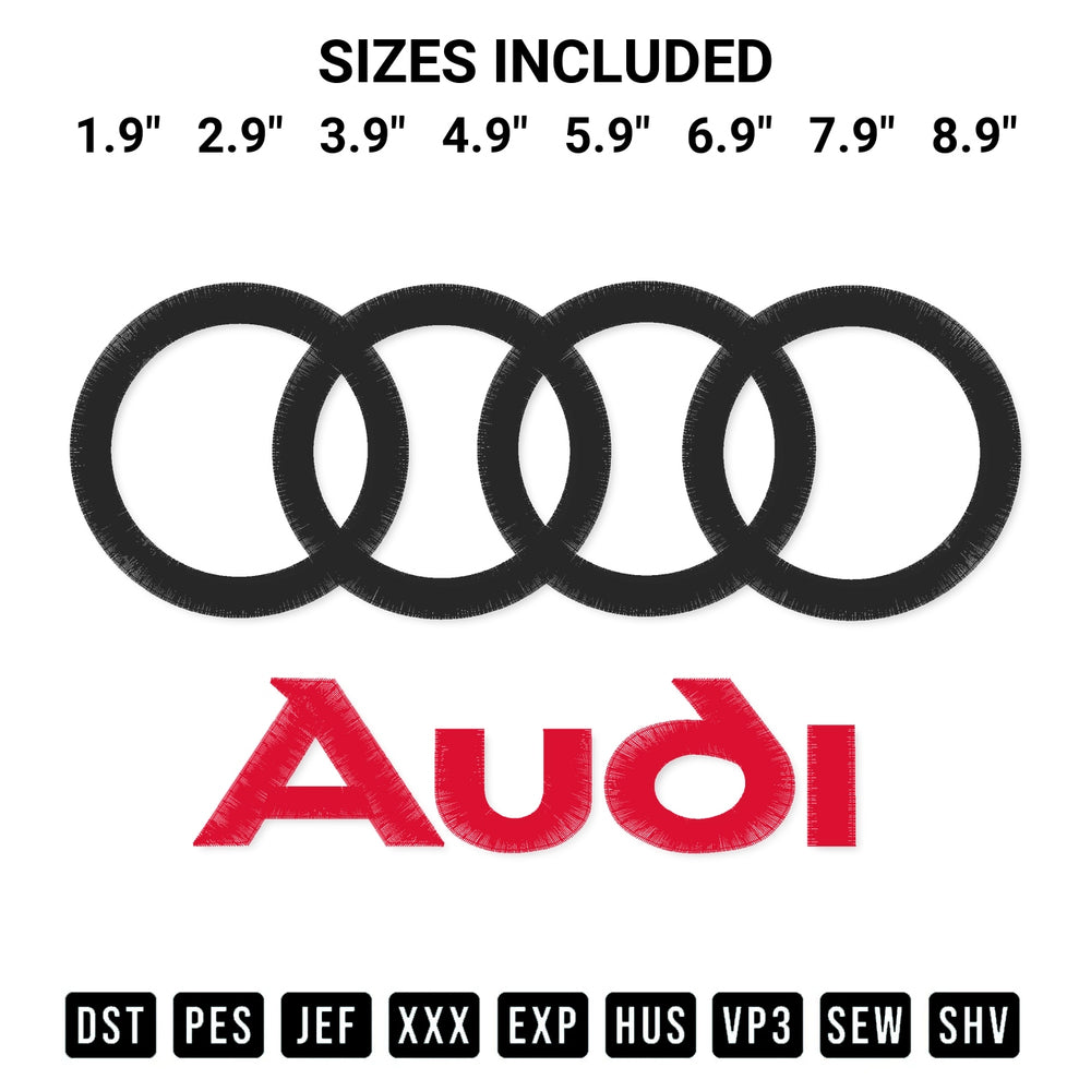 Elevate your next project with our Audi Logo Embroidery Design embroidery file. Shop high-quality digital patterns instantly at Designspacks.com. Available sizes: 1.9", 2.9", 3.9", 4.9", 5.9", 6.9", 7.9", 8.9".