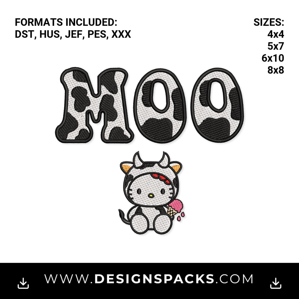 Cute Kitty Cow Costume MOO Cow Print Embroidery Design - Instant digital download pattern at Designspacks.com