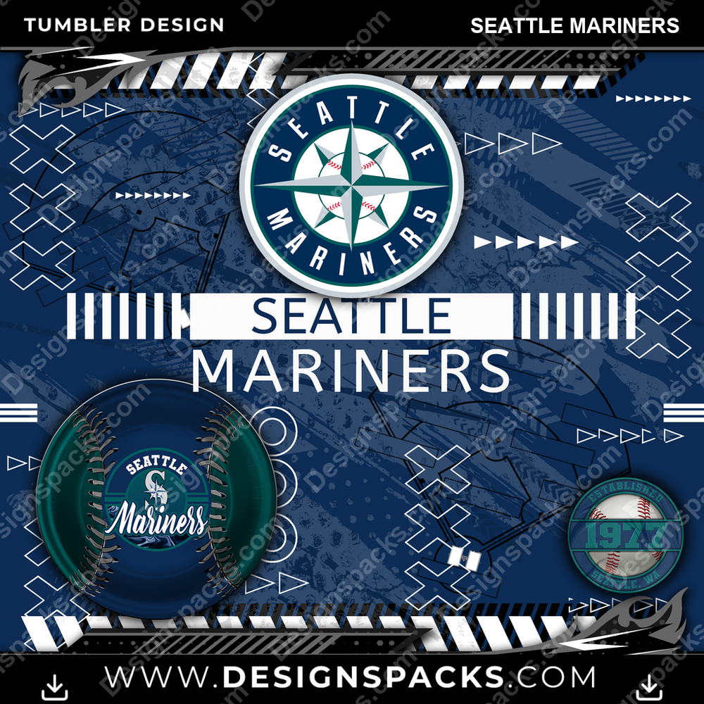 Baseball Xs & Os Seattle Mariners Tumbler Digital Wrap Design