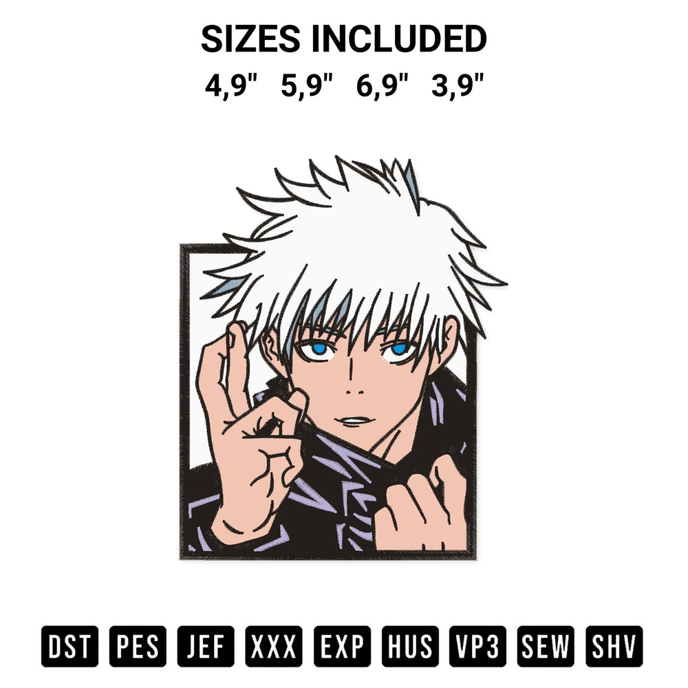 Discover the perfect addition to your crafting collection: Satoru Gojo Jujutsu Kaisen Logo Embroidery Design embroidery file. Instantly available at Designspacks.com. Available sizes: 4,9", 5,9", 6,9", 3,9".