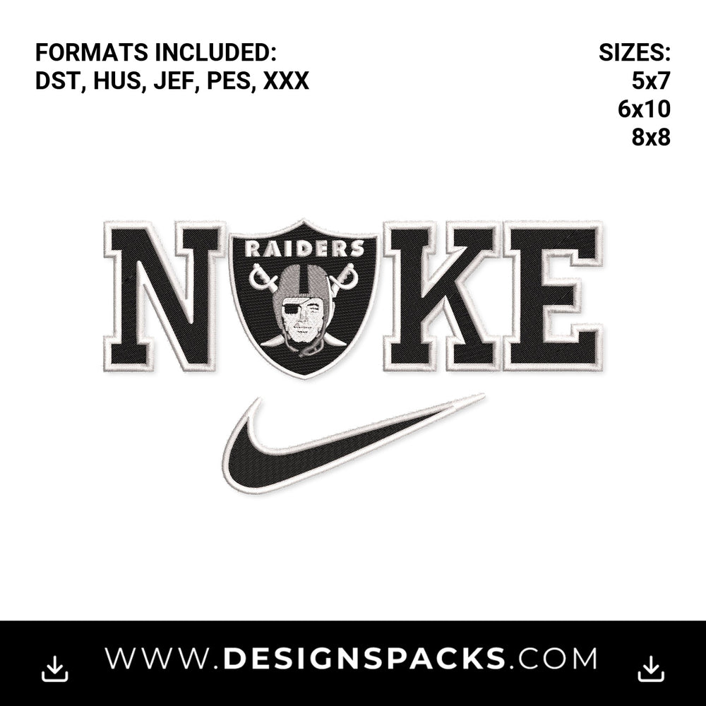 Raiders Nike Swoosh Sports Logo Embroidery Design - Instant digital download pattern at Designspacks.com