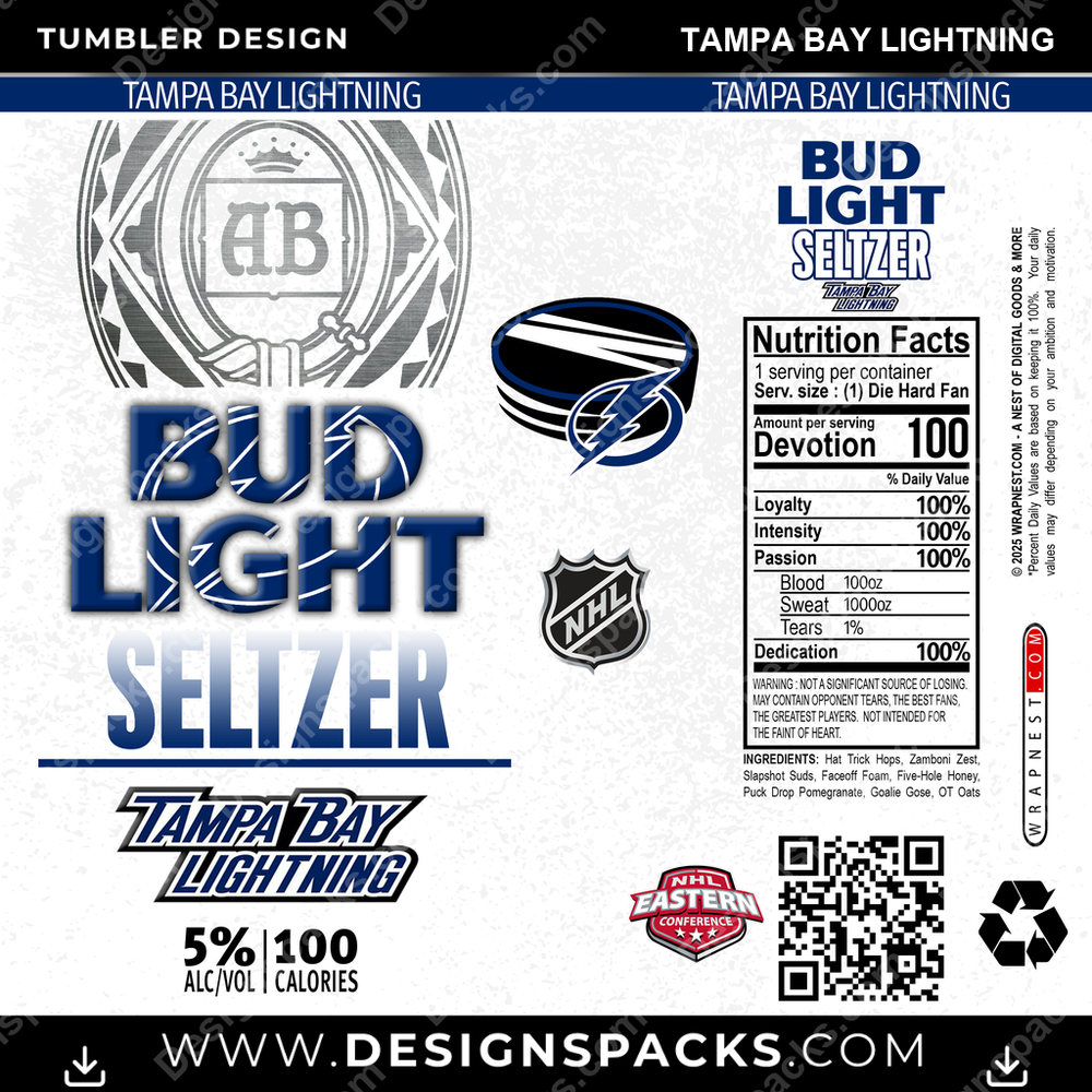 Hockey Bud Light Seltzer Tampa Bay Lightning NHL Hockey Tumbler Digital Wrap Design Download