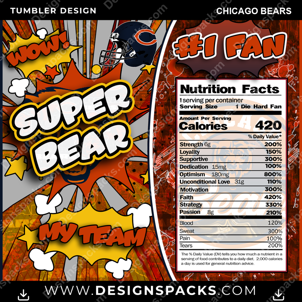 Football Super Team Chicago Bears Tumbler Digital-Wrap-Design