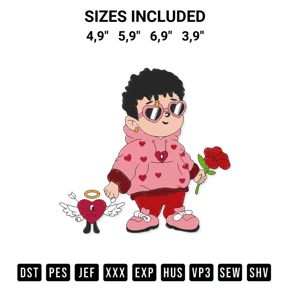 Get the Baby Benito With Sad Heart Valentines Bad Bunny Valentines Day Embroidery Design embroidery design for your custom crafts! Premium digitized files available for instant download at Designspacks.com. Available sizes: 4,9", 5,9", 6,9", 3,9".