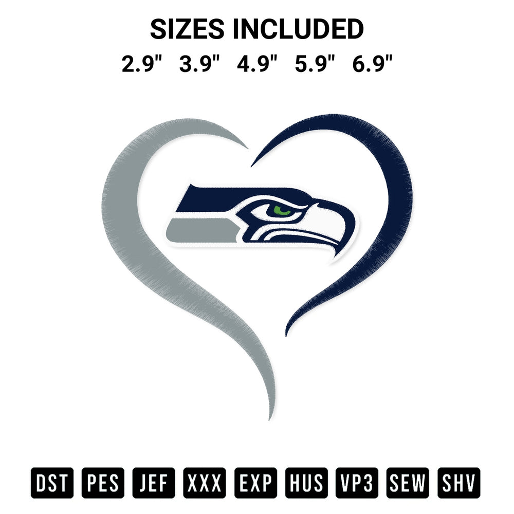 Get the Seattle Seahawks Heart Embroidery Design embroidery design for your custom crafts! Premium digitized files available for instant download at Designspacks.com. Available sizes: 2.9", 3.9", 4.9", 5.9", 6.9".