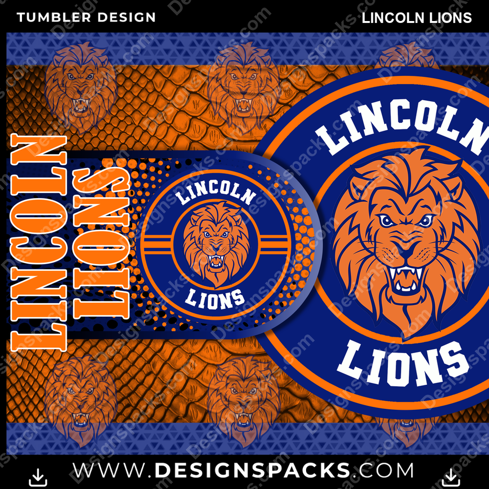 College Sport Hyper Lincoln Lions Tumbler Digital Wrap Design