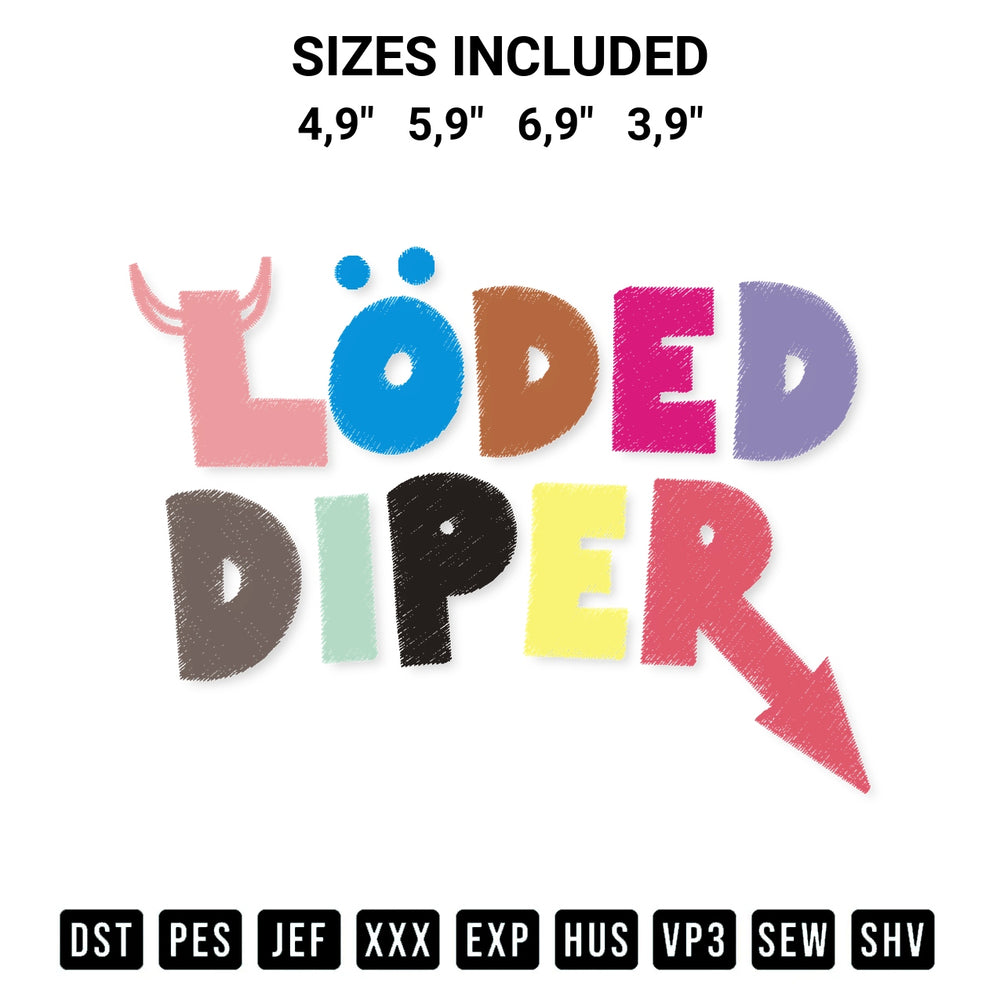 Create amazing crafts with the Loder Diped Logo Embroidery Design embroidery file. High-quality digital download from Designspacks.com, perfect for beginners and pros. Available sizes: 4,9", 5,9", 6,9", 3,9".