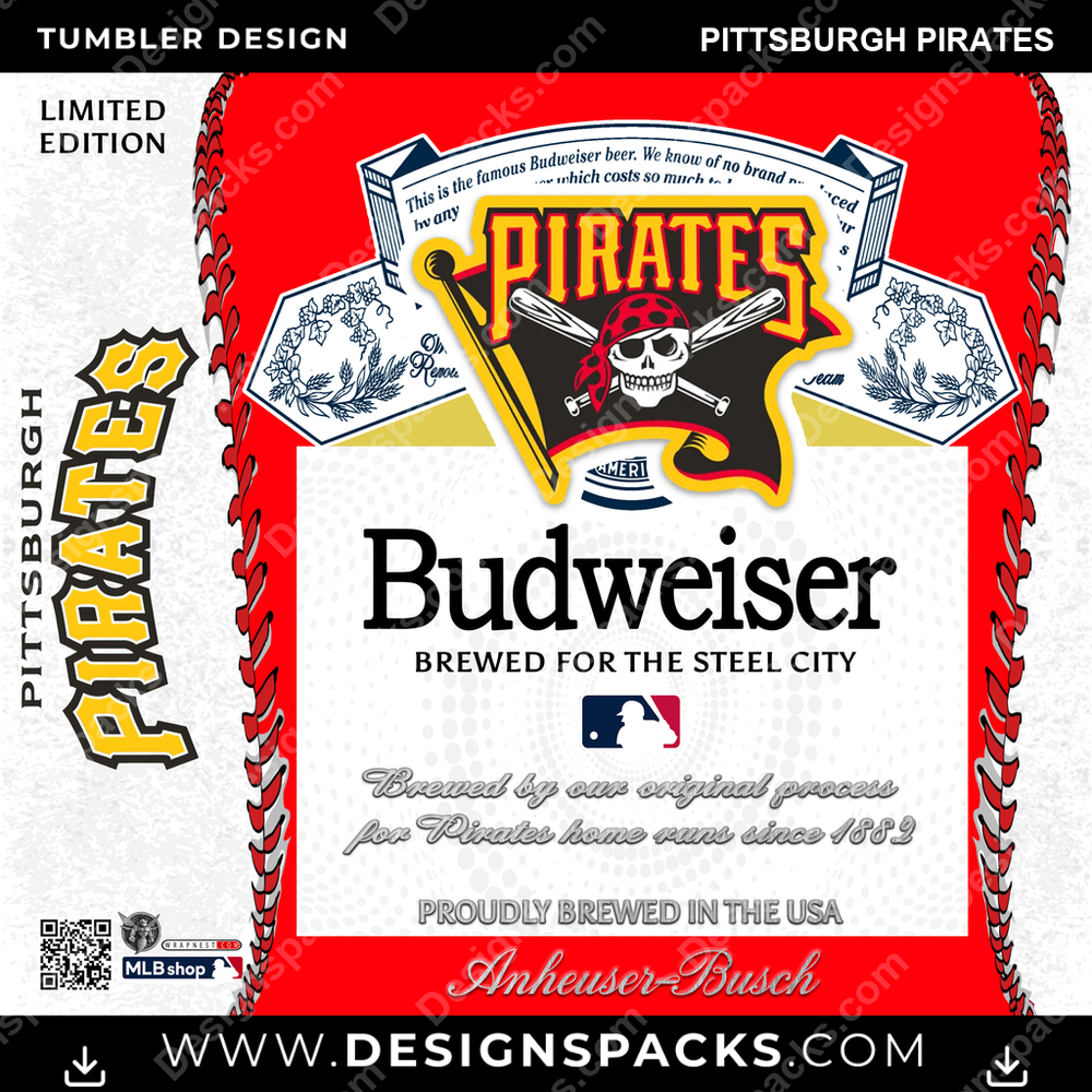 Baseball Bud Pittsburgh Pirates Tumbler Digital Wrap Design