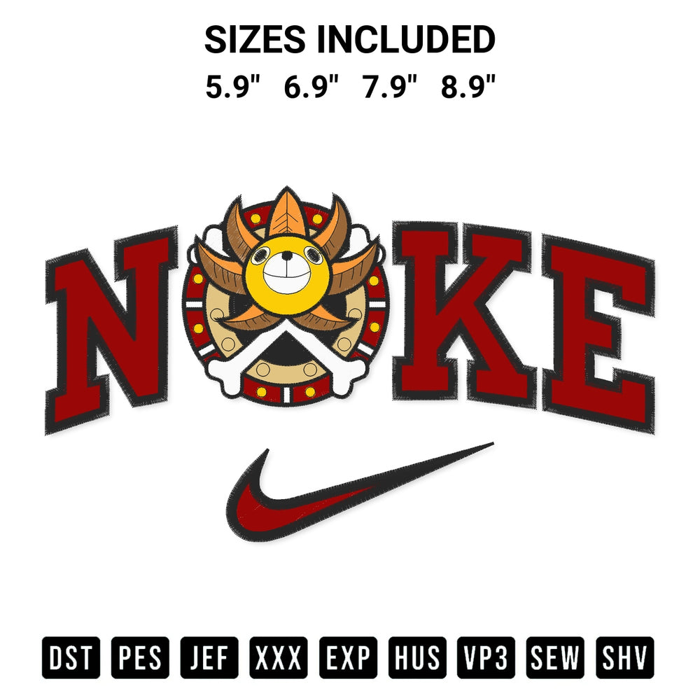 Add a unique touch to your apparel with the Thousand Sunny Logo X Nike Embroidery Design embroidery file. Premium instant download available now on Designspacks.com. Available sizes: 5.9", 6.9", 7.9", 8.9".