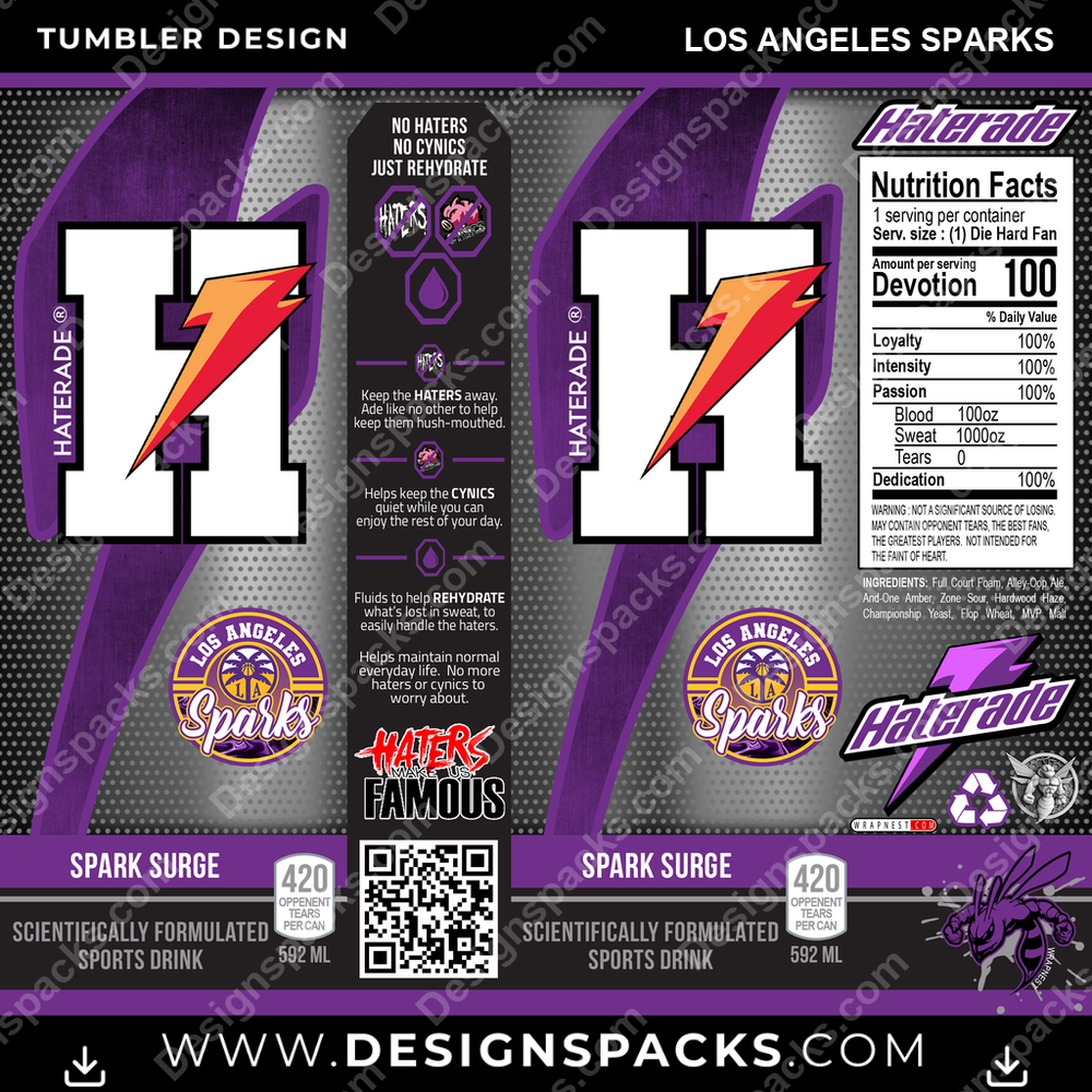Basketball Haterade Los Angeles Sparks NBA Basketball Tumbler Digital Wrap Design Download