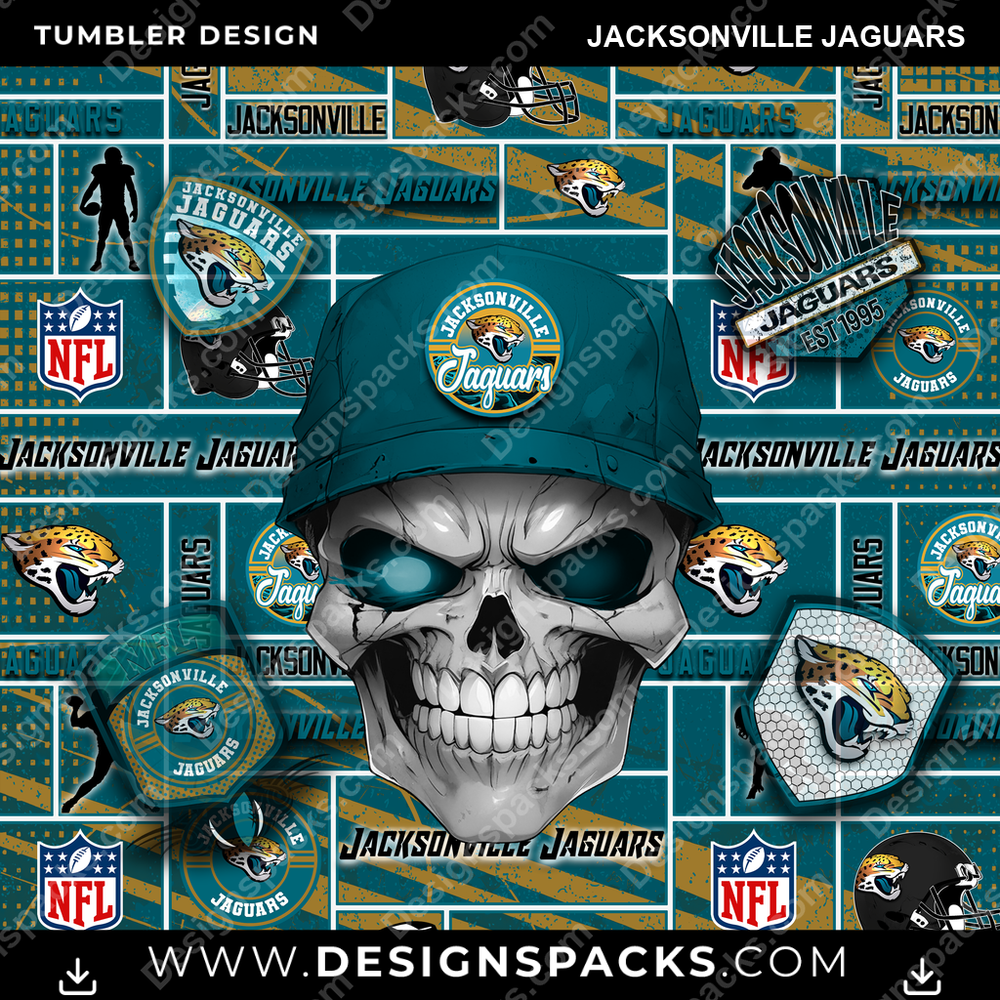 Football Skull Jacksonville Jaguars Tumbler Digital Wrap Design