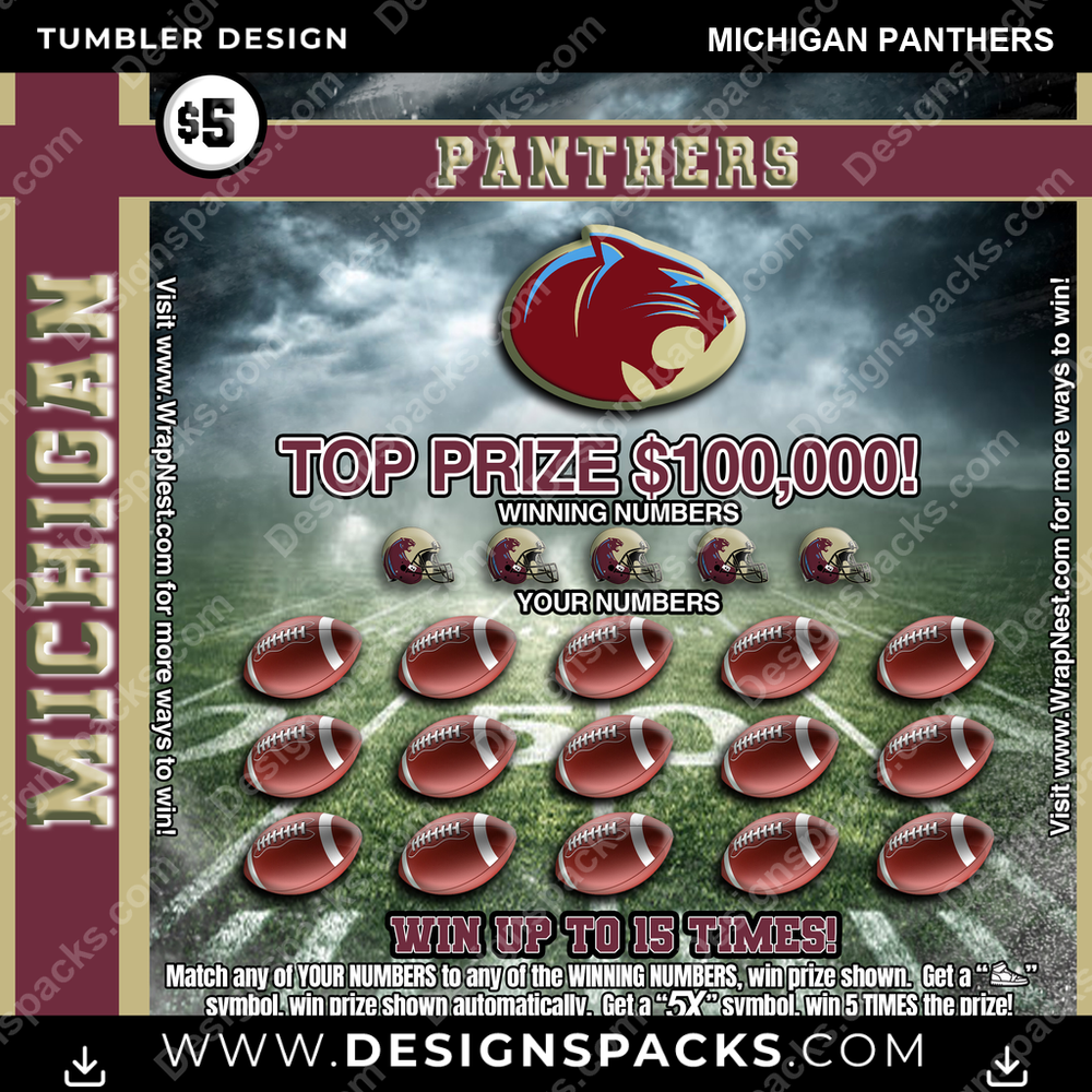 Canada Football Lottery Ticket Michigan Panthers CFL Canada Tumbler Digital Wrap Design Download