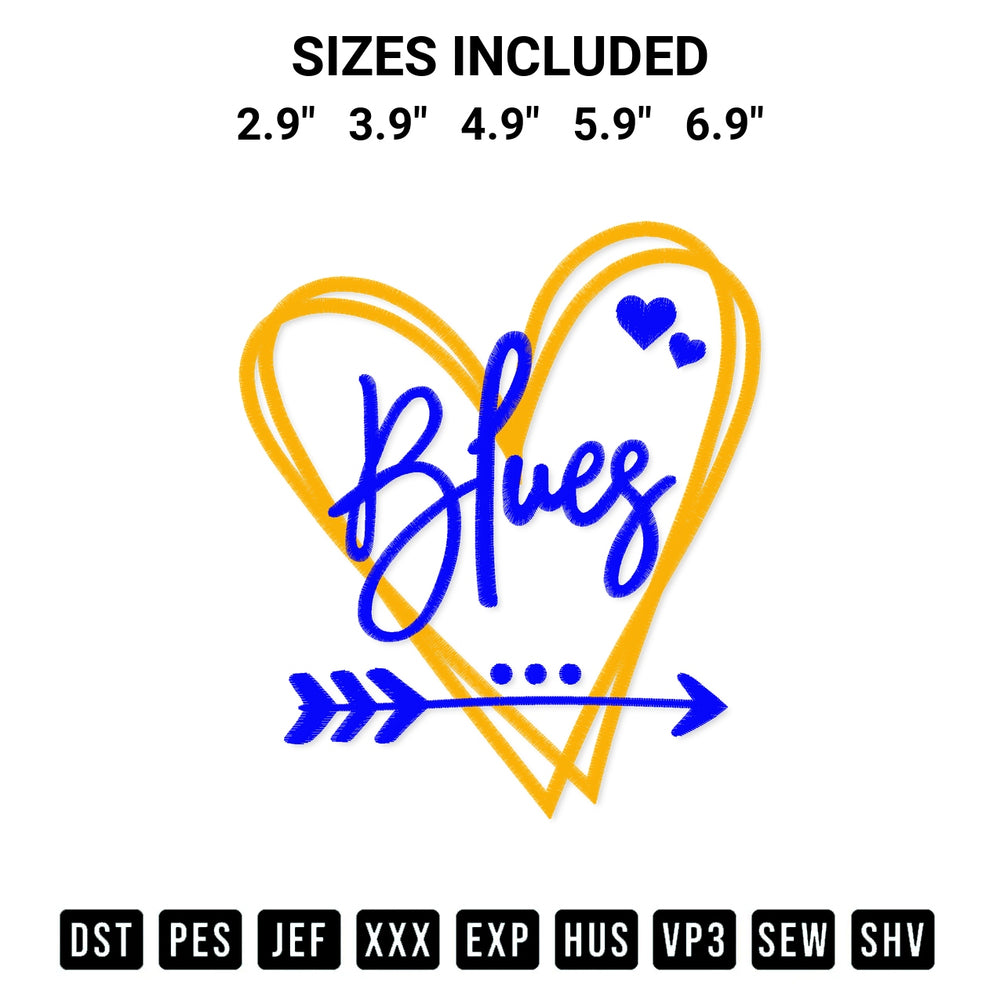 Stitch like a pro with the St. Louis Blues Heart Embroidery Design embroidery pattern from Designspacks.com. High-quality digital machine embroidery file. Available sizes: 2.9", 3.9", 4.9", 5.9", 6.9".