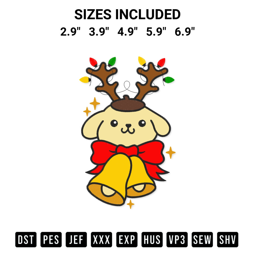 Discover the perfect addition to your crafting collection: Pompompurin Reindeer Christmas Embroidery Design embroidery file. Instantly available at Designspacks.com. Available sizes: 2.9", 3.9", 4.9", 5.9", 6.9".