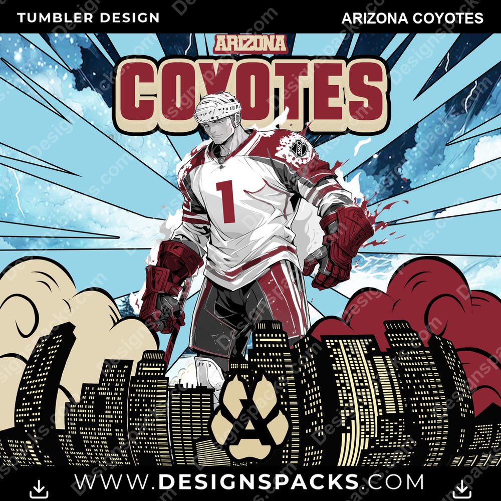 Ice Hockey Comic Cover Arizona Coyotes NHL Hockey Tumbler Digital Wrap Design Download