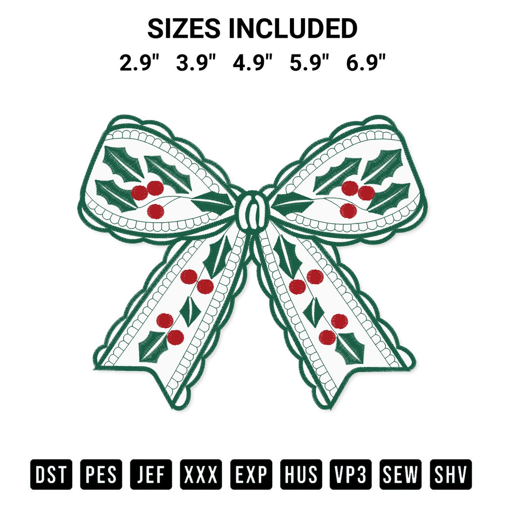 Elevate your next project with our Holly Bow Christmas Embroidery Design embroidery file. Shop high-quality digital patterns instantly at Designspacks.com. Available sizes: 2.9", 3.9", 4.9", 5.9", 6.9".