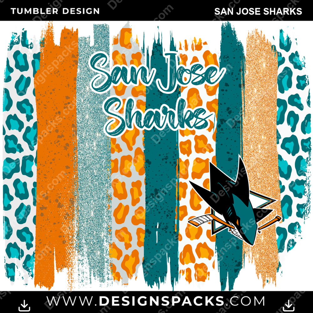 Hockey Brush Strokes San Jose Sharks NHL Hockey Tumbler Digital Wrap Design Download