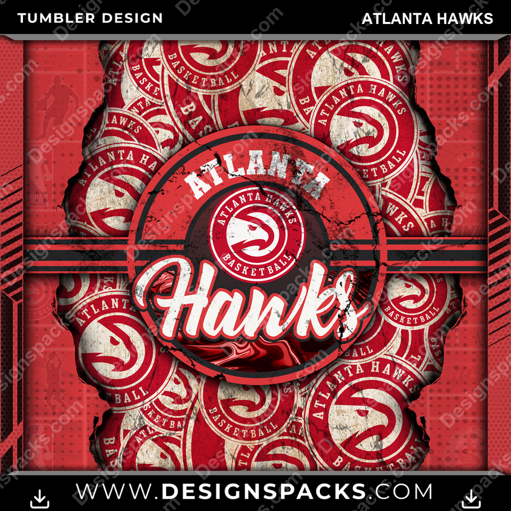 Basketball Ripped Atlanta Hawks Tumbler Digital Wrap Design