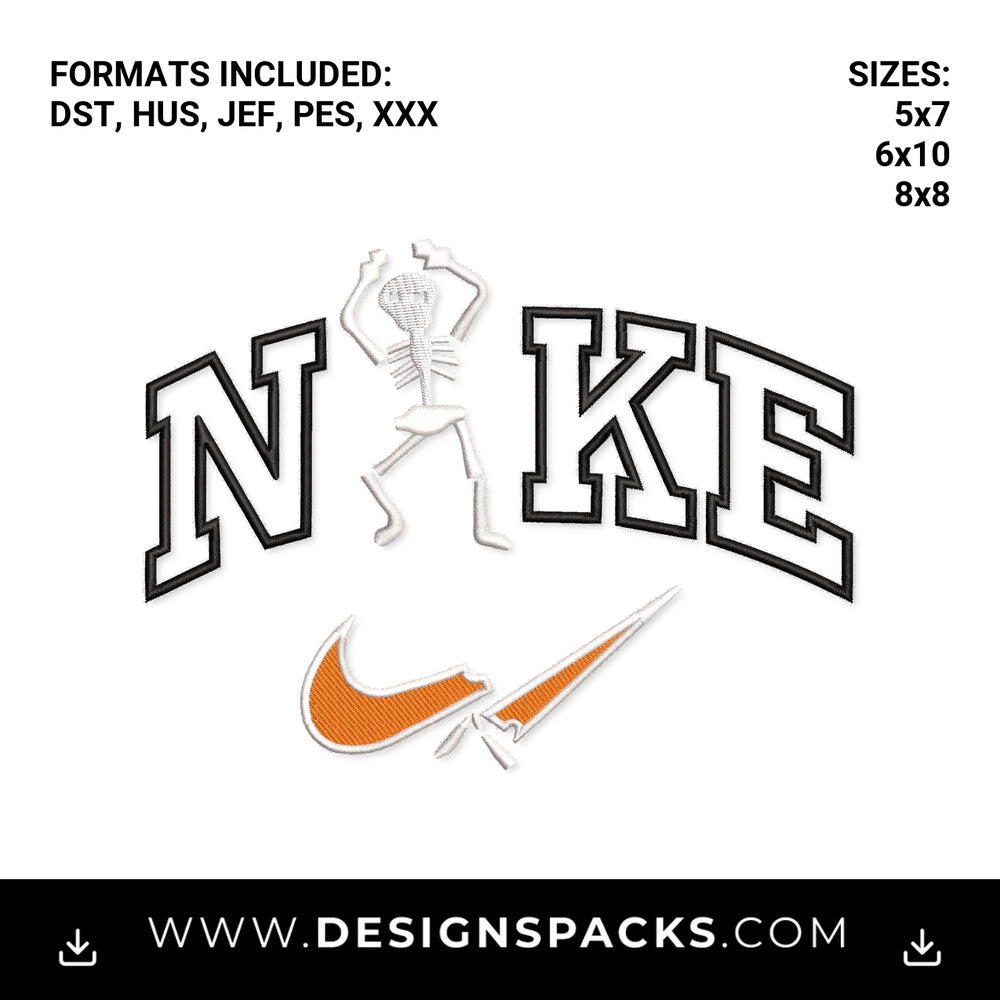 Halloween Dancing Skeleton Swoosh Embroidery Design - Instant digital download pattern at Designspacks.com