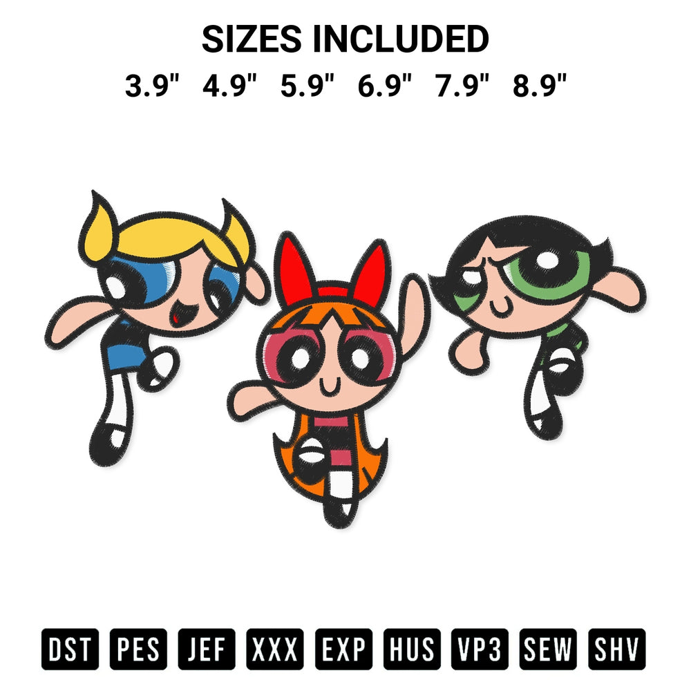 Download the Powerpuff Girls Cartoon Embroidery Design machine embroidery design exclusively at Designspacks.com. Premium digitized pattern for apparel and DIY crafts. Available sizes: 3.9", 4.9", 5.9", 6.9", 7.9", 8.9".