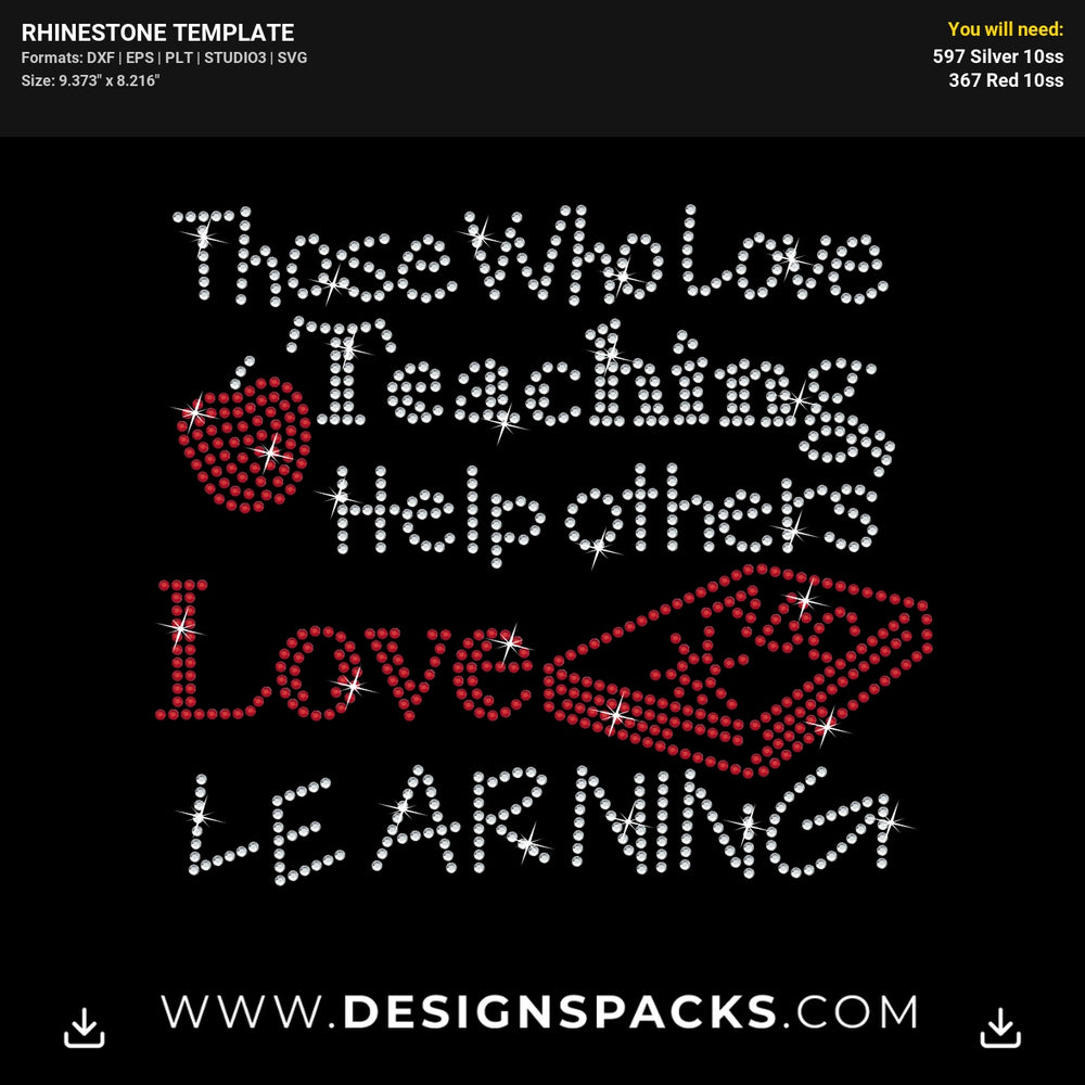 Teaching Love Learning Apple Book Rhinestone Digital Template