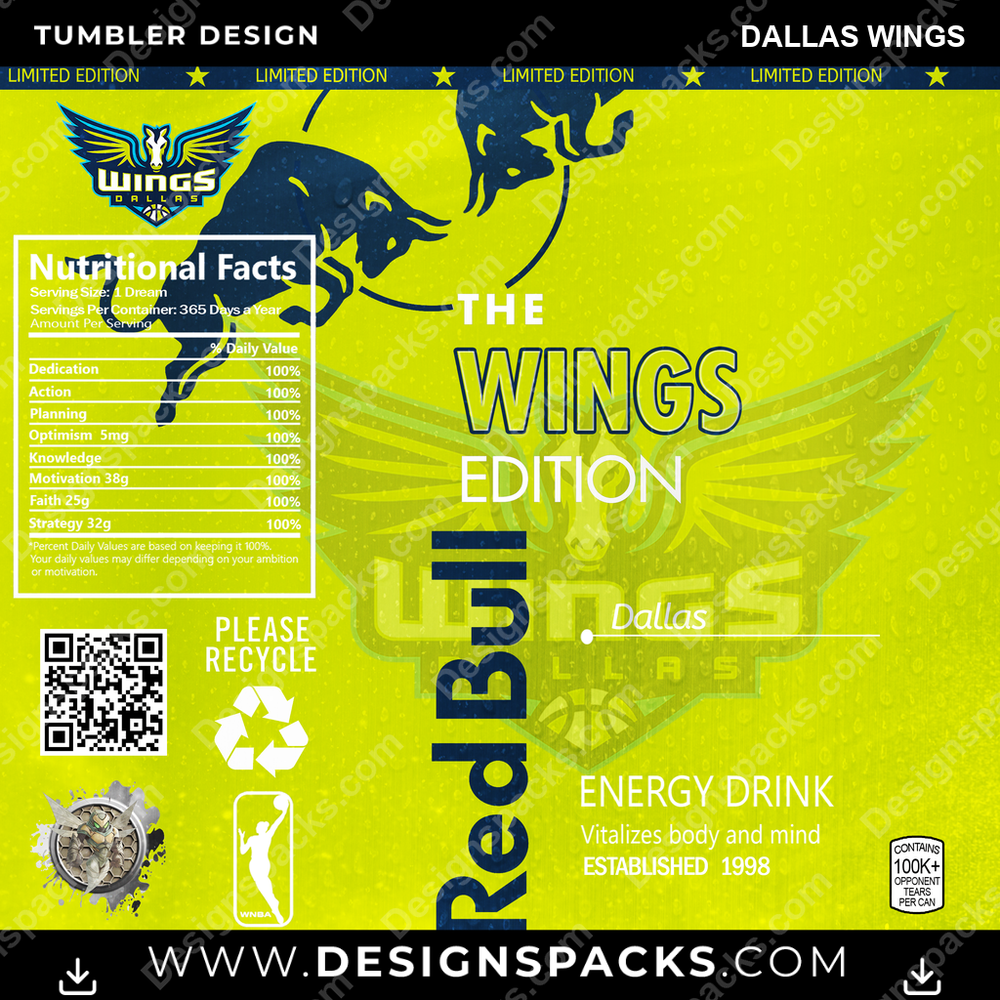 Basketball Red Bull Dallas Wings NBA Basketball Tumbler Digital Wrap Design Download