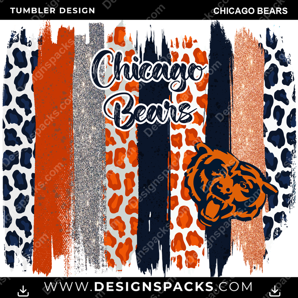 Football Brush Strokes Chicago Bears Tumbler Digital Wrap Design