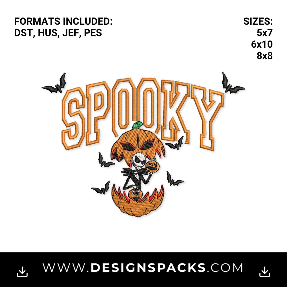Spooky Jack Skellington Halloween Pumpkin Embroidery Design - Instant digital download pattern at Designspacks.com