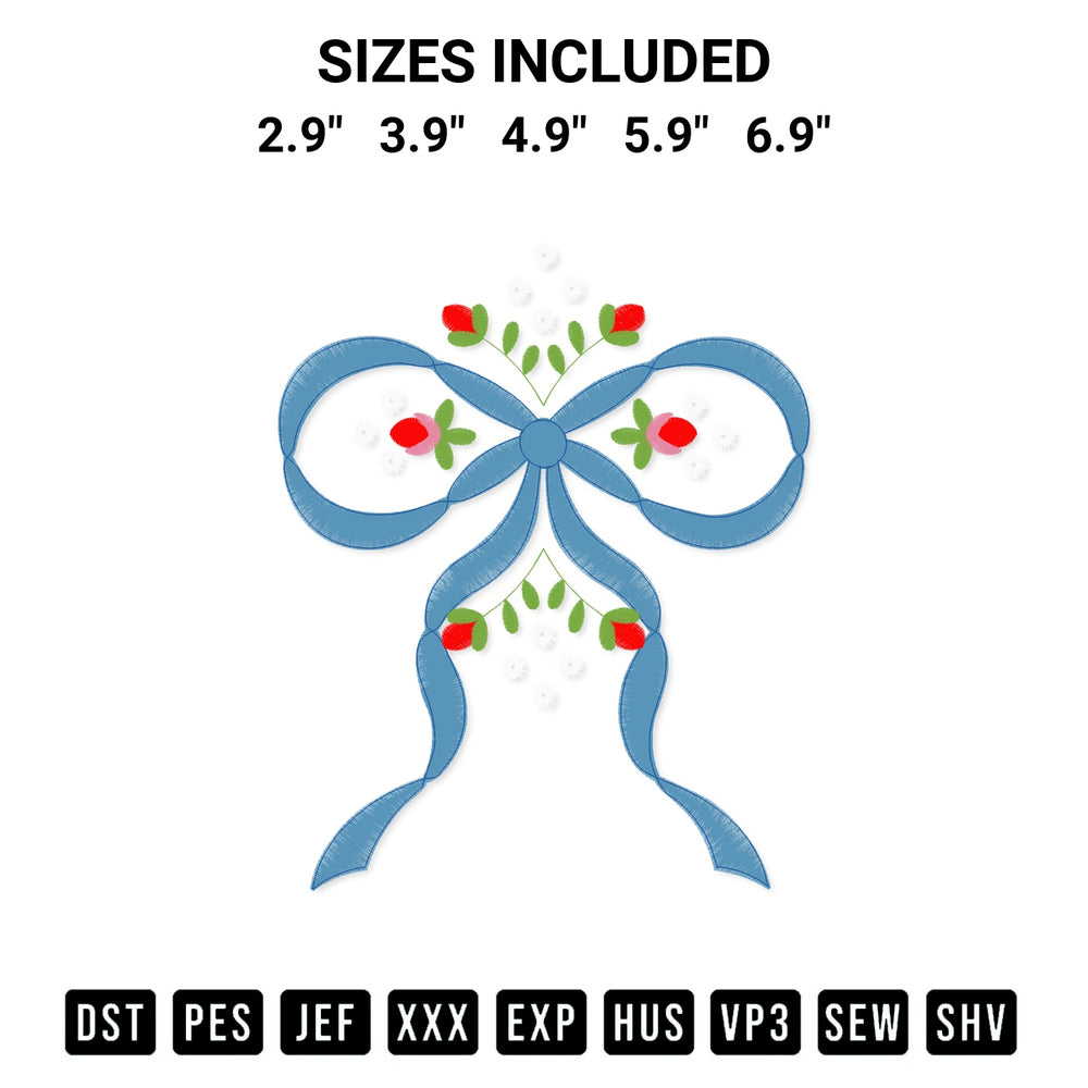 Add a unique touch to your apparel with the Roses With Blue Bow Embroidery Design embroidery file. Premium instant download available now on Designspacks.com. Available sizes: 2.9", 3.9", 4.9", 5.9", 6.9".
